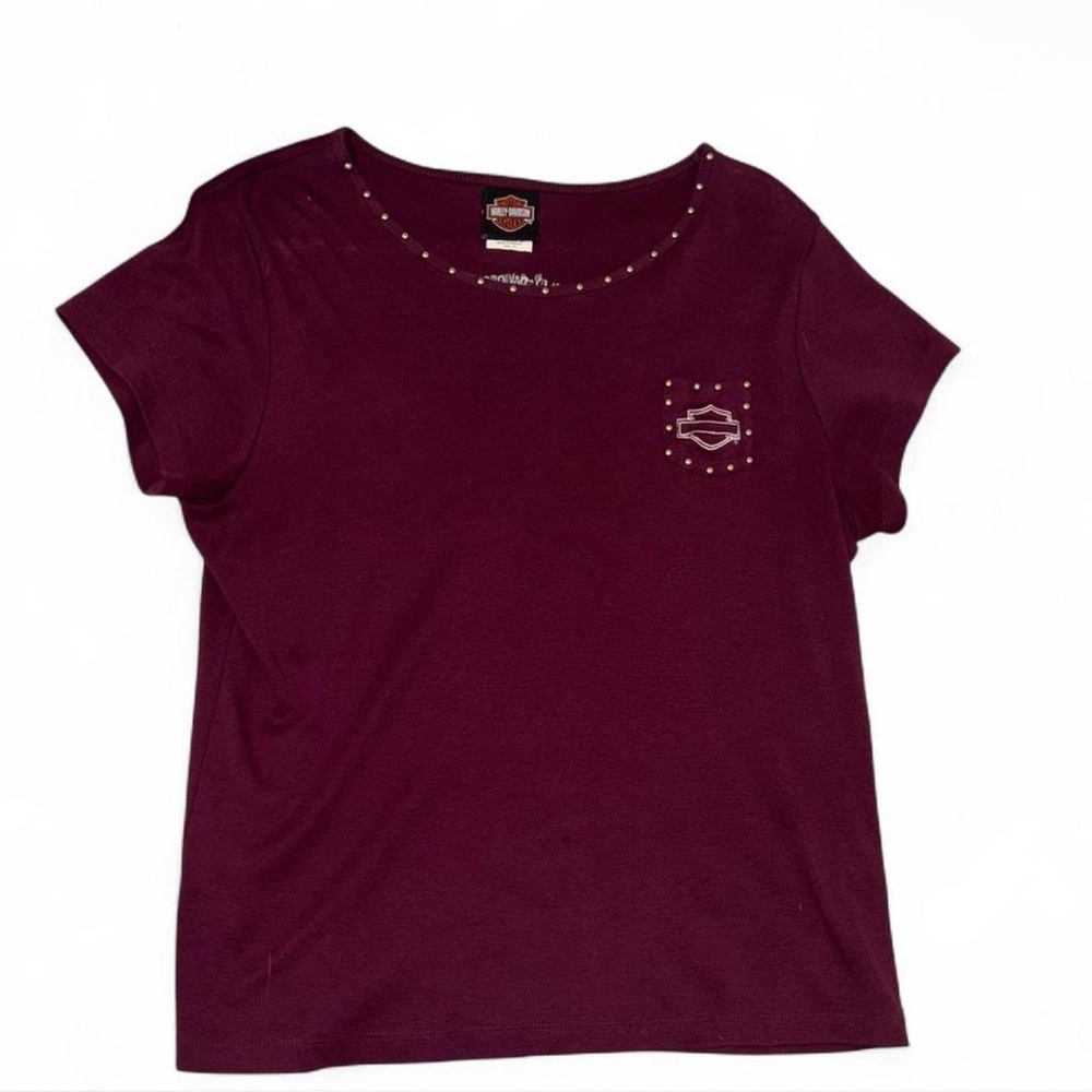 Harley-Davidson Maroon Tee with Stud Accents